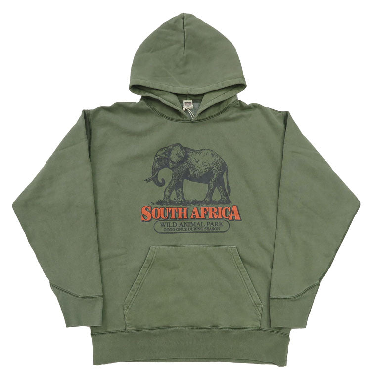 バーンズ BARNS 長袖 プルパーカー アスレチックシリーズ プリント ピグメント染め ”Wild Animal Park” BR-24446【2024-25年秋冬新作】