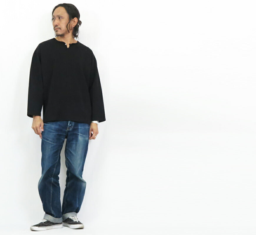 バーンズ BARNS 9分袖 コンチョネック Ｔシャツ BR-25128【2025年春夏新作】