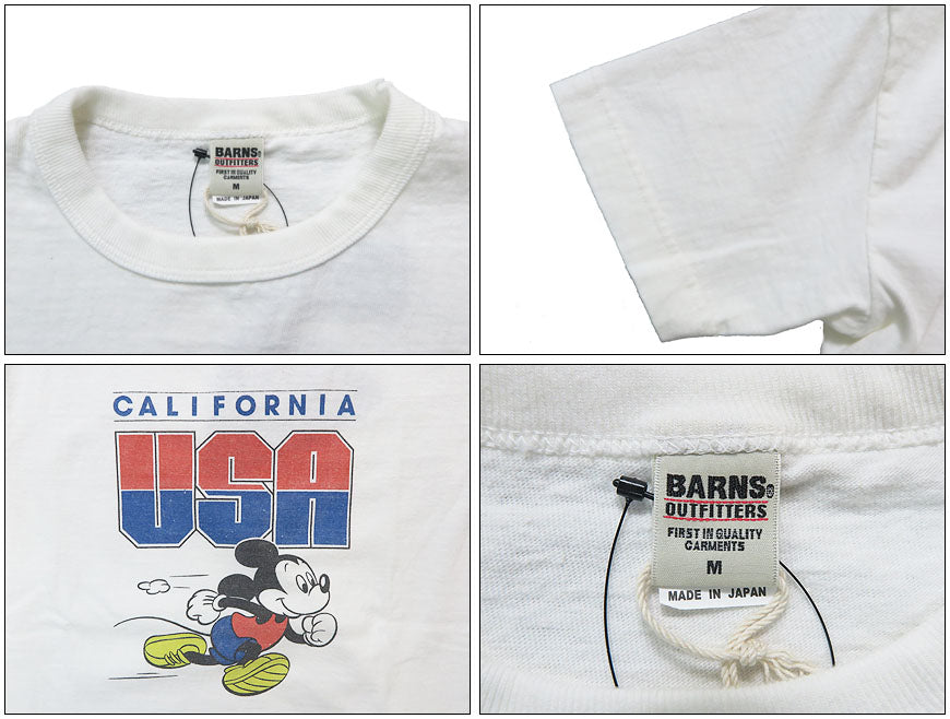 バーンズ BARNS  半袖 吊り編み プリント Tシャツ 【Mickey Mouse】“STANDARD” TSURIAMI Crew Neck Print T-Shirt【Special Item】BR-25178【2025年春夏新作】