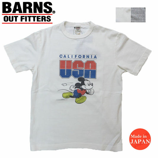 バーンズ BARNS  半袖 吊り編み プリント Tシャツ 【Mickey Mouse】“STANDARD” TSURIAMI Crew Neck Print T-Shirt【Special Item】BR-25178【2025年春夏新作】