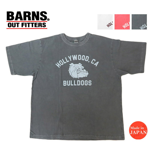 バーンズ BARNS 半袖 バインダーネック カレッジロゴ プリント Tシャツ