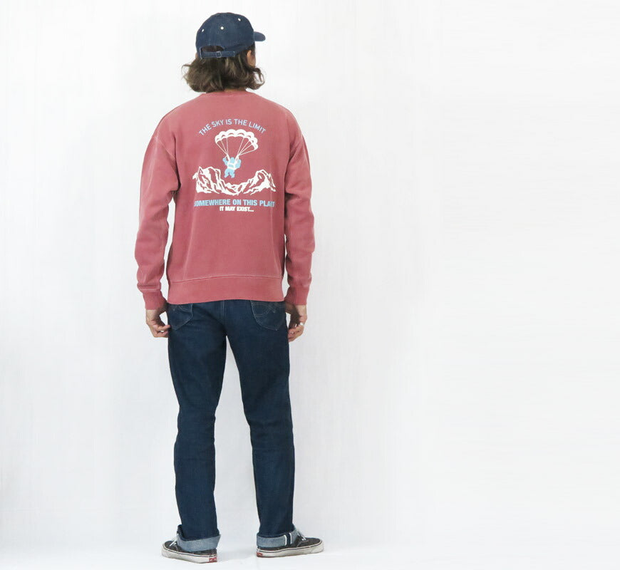 バーンズ BARNS スーパーヘビーウェイト  クルーネック スウェット プリントトレーナー ”THE SKY IS THE LIMIT” BR-25353【2025年秋冬新作】