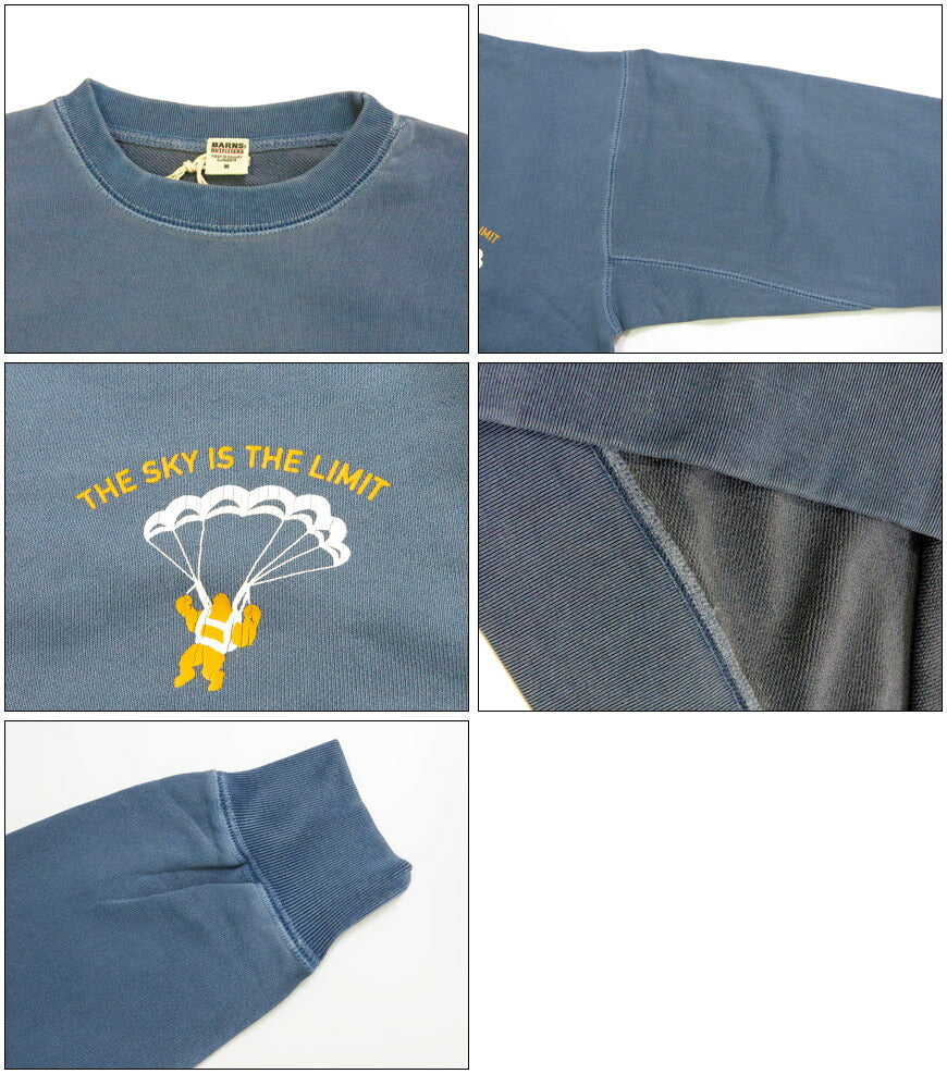 バーンズ BARNS スーパーヘビーウェイト  クルーネック スウェット プリントトレーナー ”THE SKY IS THE LIMIT” BR-25353【2025年秋冬新作】