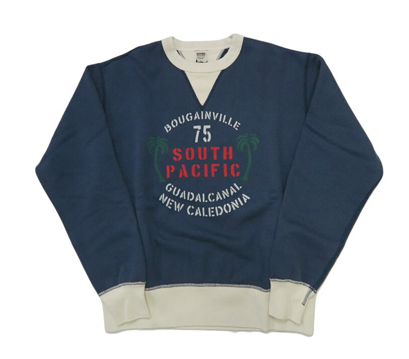 バーンズ BARNS はめこみ両ガゼットクルーネックスウェット 長袖 "SOUTH PACIFIC" 30/7 COZUN BR-25359