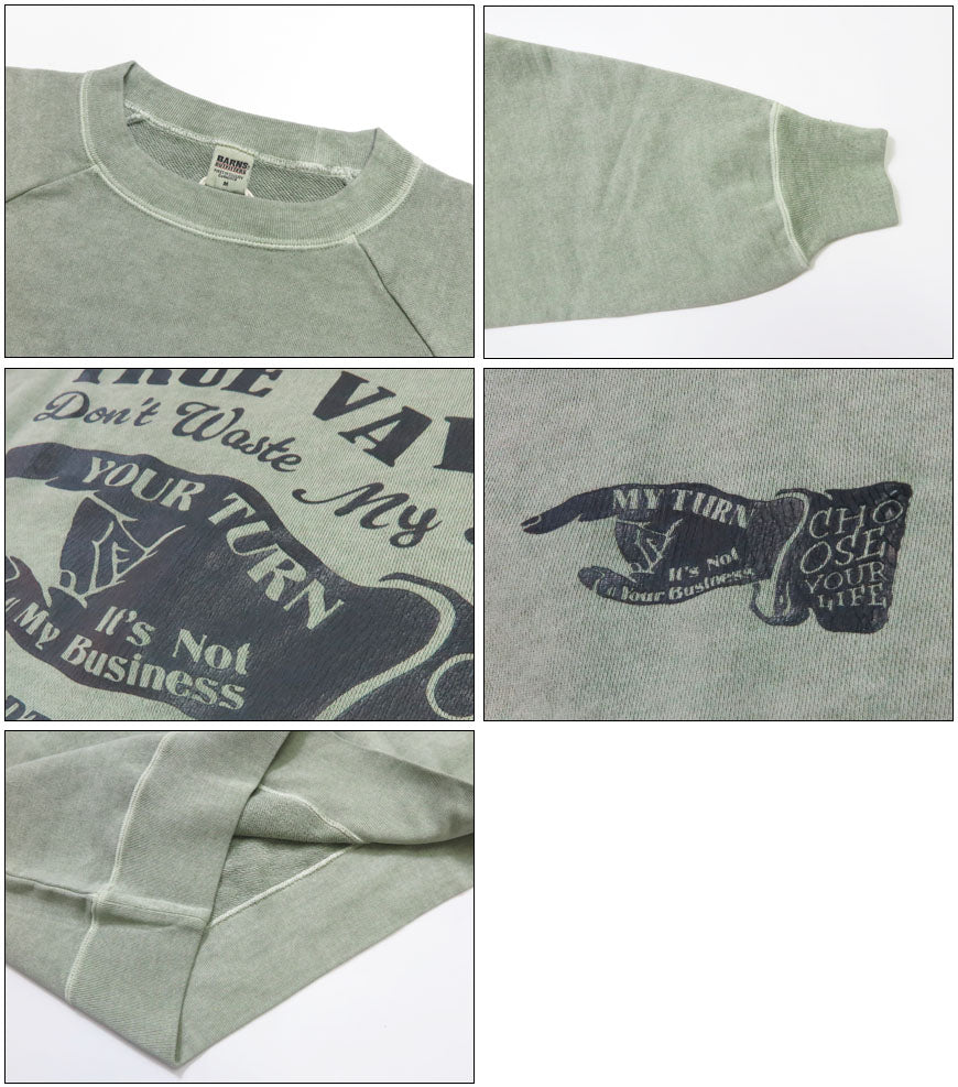 バーンズ BARNS G.O.A.T.スラブ スウェット プリント ラグランスリーブ ”TRUE VALUE” BR-25414【2025年秋冬新作】