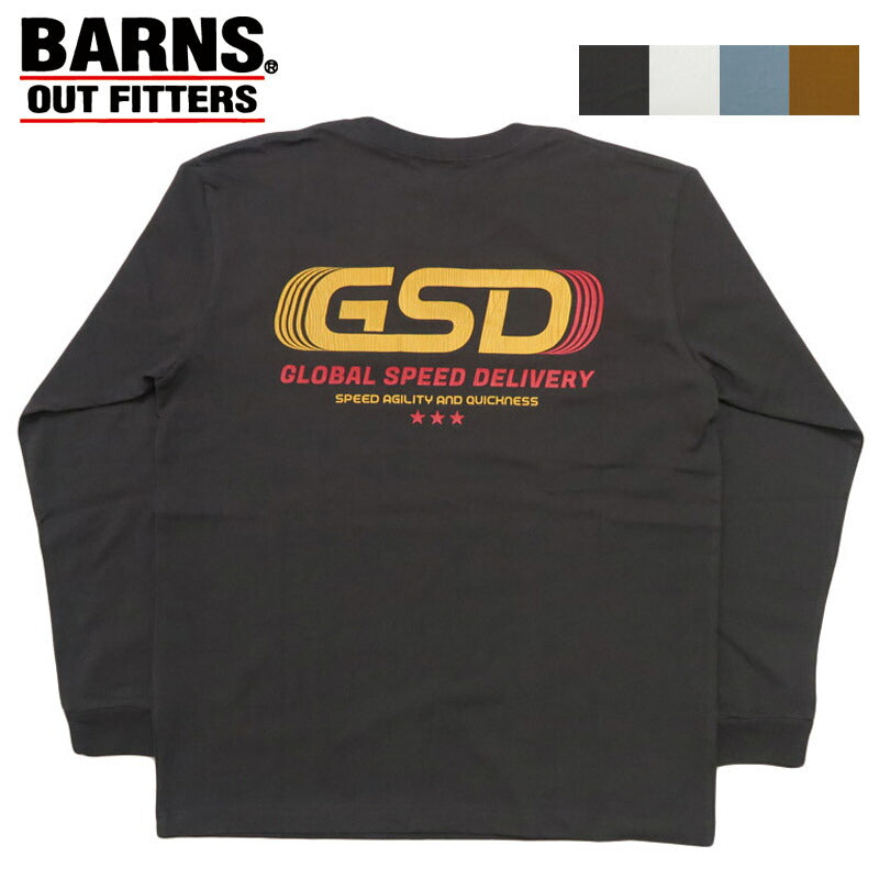 バーンズ BARNS 長袖 ”GLOBAL SPEED DELIVERY” HOT-SHOT LS TEE プリント Ｔシャツ  BR-25421【2025年秋冬新作】