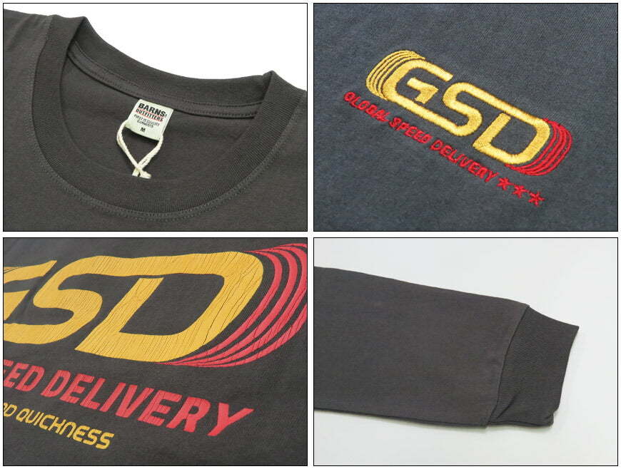 バーンズ BARNS 長袖 ”GLOBAL SPEED DELIVERY” HOT-SHOT LS TEE プリント Ｔシャツ  BR-25421【2025年秋冬新作】