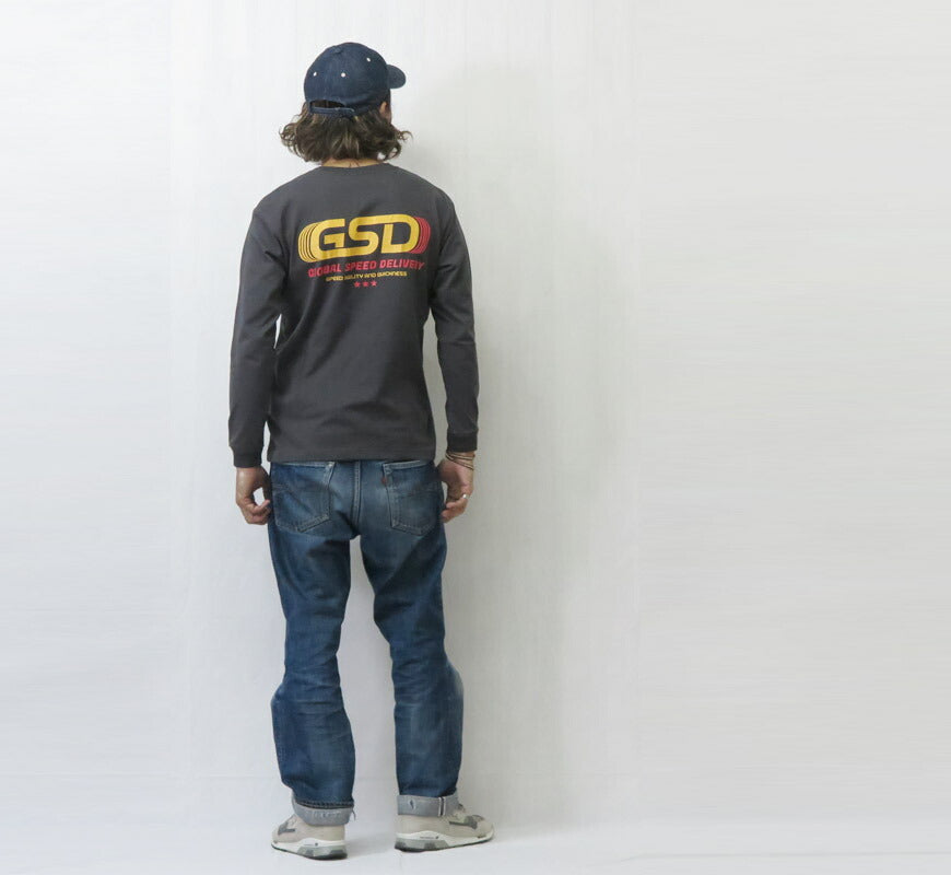 バーンズ BARNS 長袖 ”GLOBAL SPEED DELIVERY” HOT-SHOT LS TEE プリント Ｔシャツ  BR-25421【2025年秋冬新作】