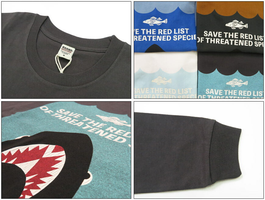 バーンズ BARNS 長袖 ”SAVE THE RED LIST” HOT-SHOT LS TEE プリント Ｔシャツ  BR-25422【2025年秋冬新作】