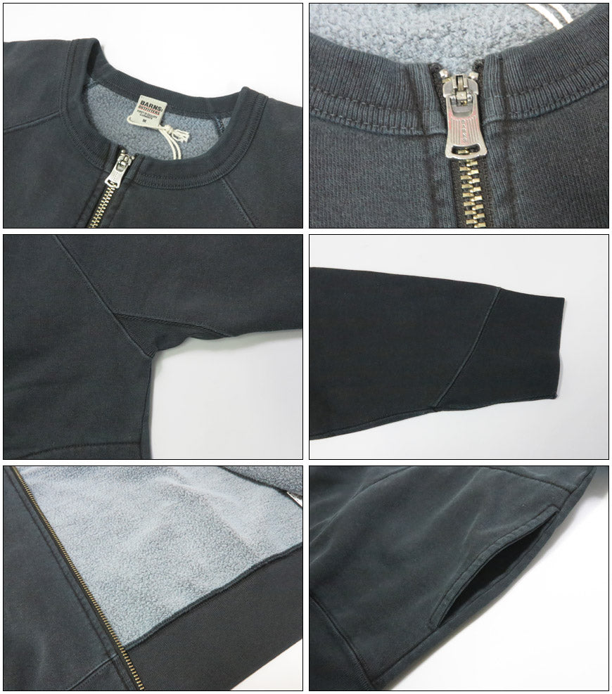 バーンズ BARNS 長袖 アスレチック ジップアップ スウェット カーディガン ピグメント染め 裏起毛 BR-25467【2025年秋冬新作】