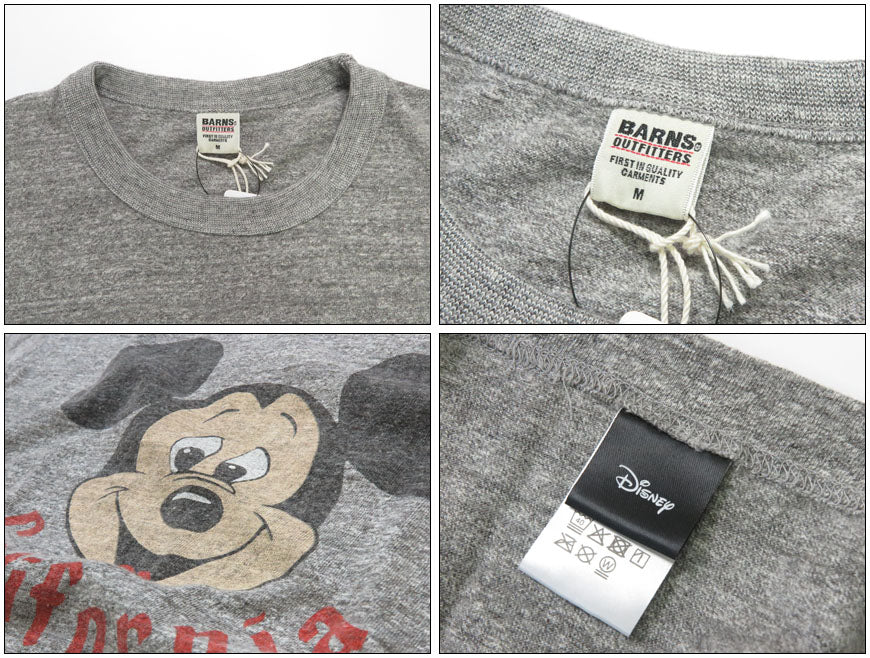 バーンズ BARNS 半袖Tシャツ  TSURI-AMI MICKEY TEE 吊り編み Mickey Mouse ミッキー  BR-26183【2026年春夏新作】