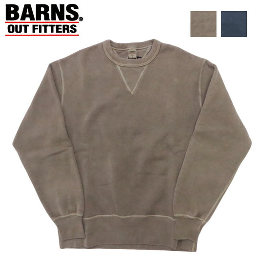 バーンズ BARNS はめ込み両Vガゼット クルーネックスウェット ピグメント染め フラットシーマ COZUN BR-3000PG-26 【2025年秋冬新作】