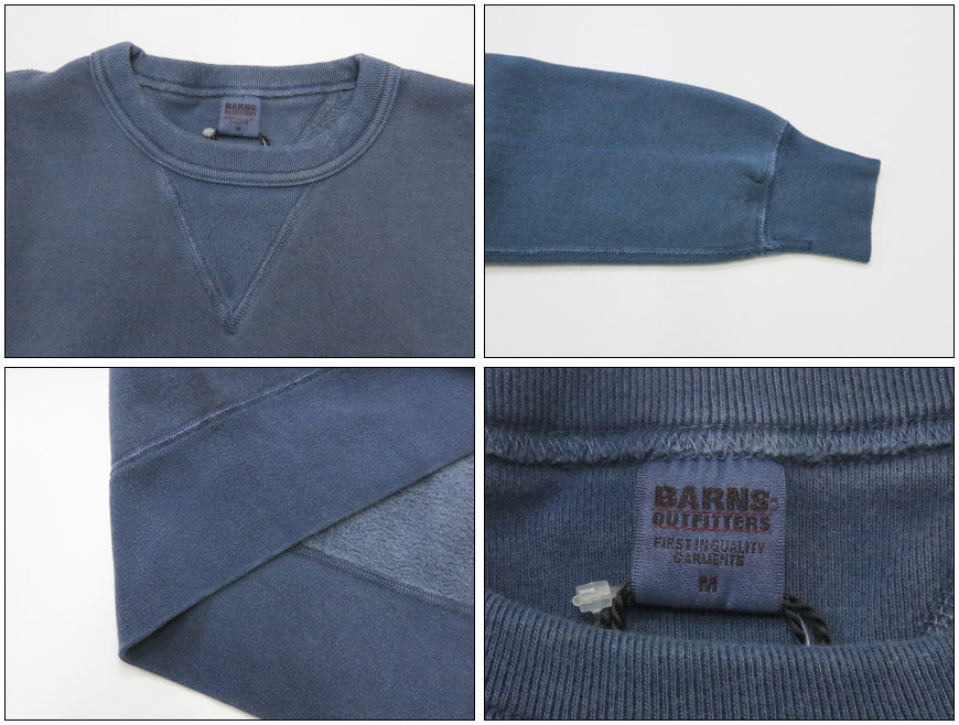 バーンズ BARNS はめ込み両Vガゼット クルーネックスウェット ピグメント染め フラットシーマ COZUN BR-3000PG-26
