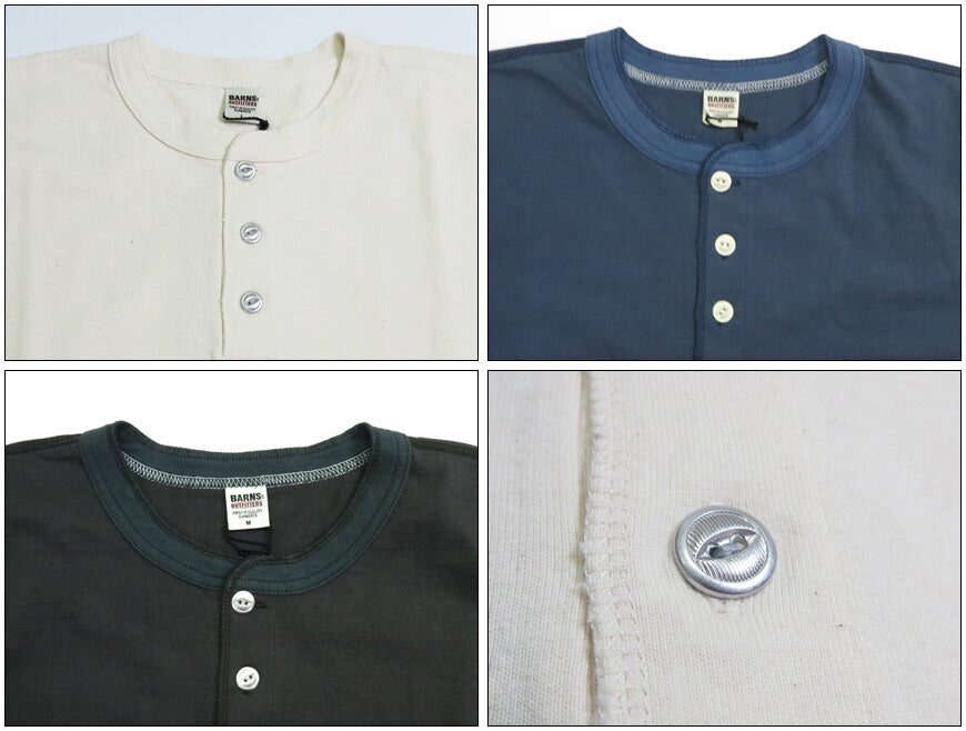 バーンズBARNSSTANDARD14/-COZUNヘンリーネックロングTシャツButtonWorksBR-3044BSP-25【2025年秋冬新作】