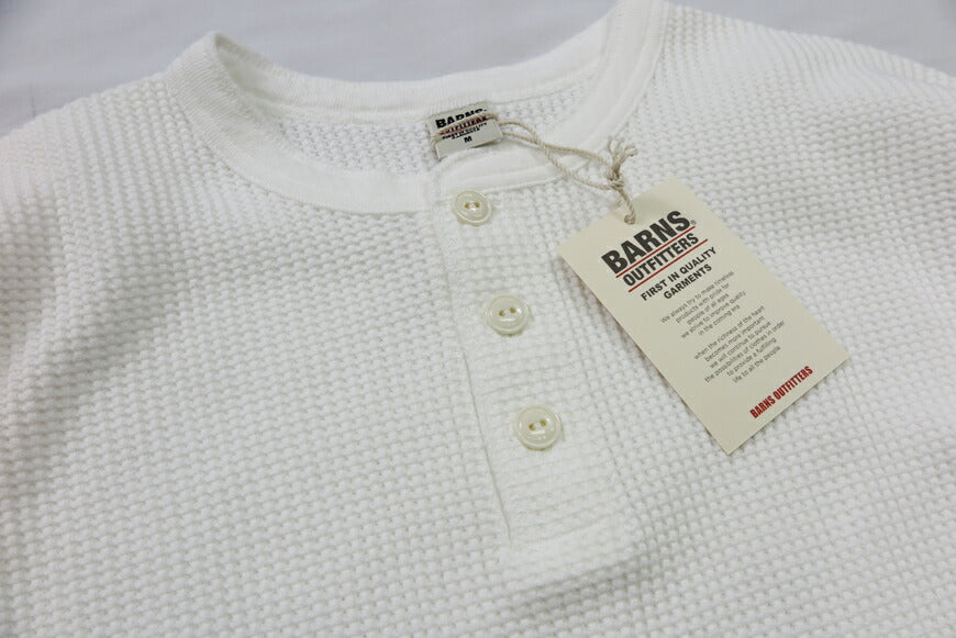 バーンズ BARNS 20/2 ヘビーサーマル 長袖 ヘンリーネック Tシャツ ワッフル BR-3081 【2024-25年秋冬新作】