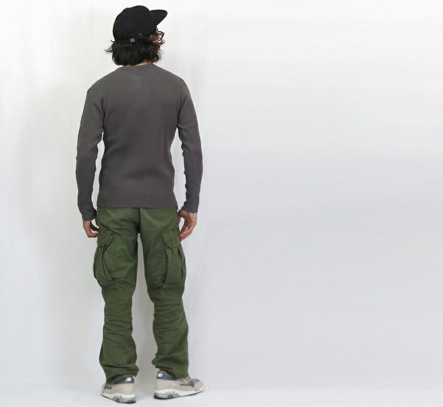 バーンズ BARNS 20/2 ヘビーサーマル 長袖 ヘンリーネック Tシャツ ワッフル BR-3081 【2024-25年秋冬新作】