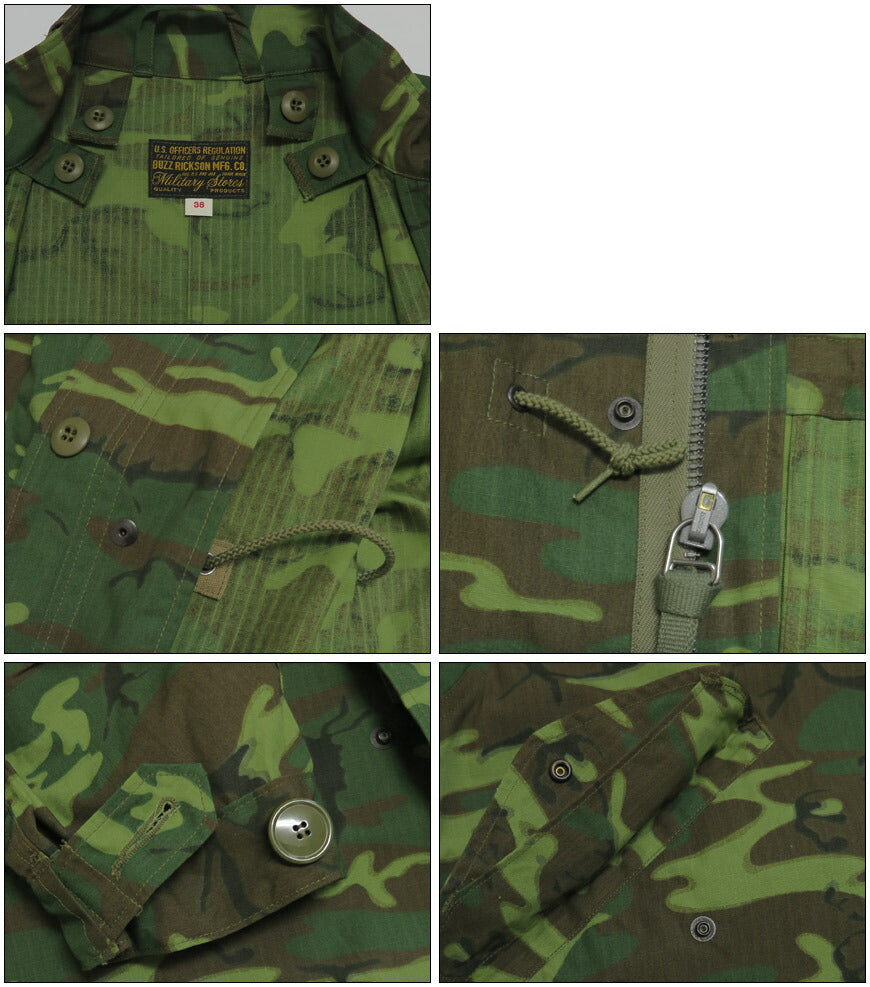 バズリクソンズ Buzz Rickson's カモフラ柄 M-65 フード無し仕様 シェルパーカー CAMOUFLAGE WATER REPELLENT CIVILIAN MODEL モッズコート BR15837 【2025年秋冬新作】
