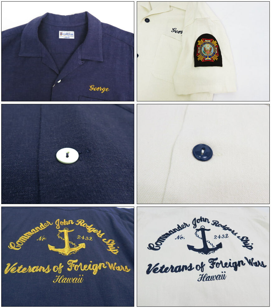 バズリクソンズ Buzz Rickson's 半袖 U.S. NAVY レーヨン/リネン 半袖 オープン シャツ チェーン刺繍 麻  br39510【2025年春夏新作】