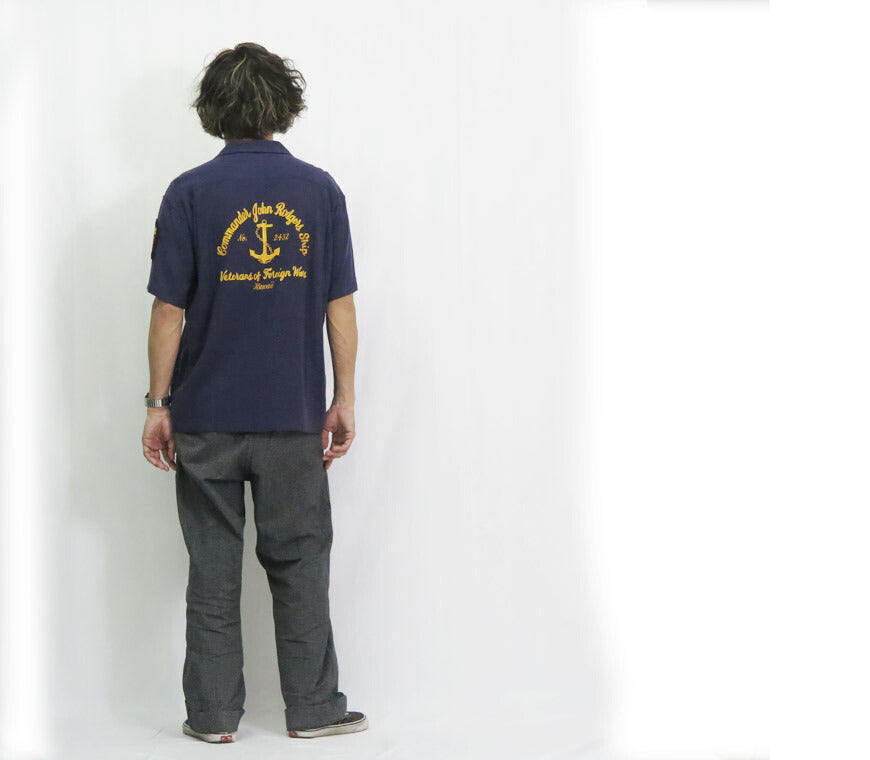 バズリクソンズ Buzz Rickson's 半袖 U.S. NAVY レーヨン/リネン 半袖 オープン シャツ チェーン刺繍 麻  br39510【2025年春夏新作】
