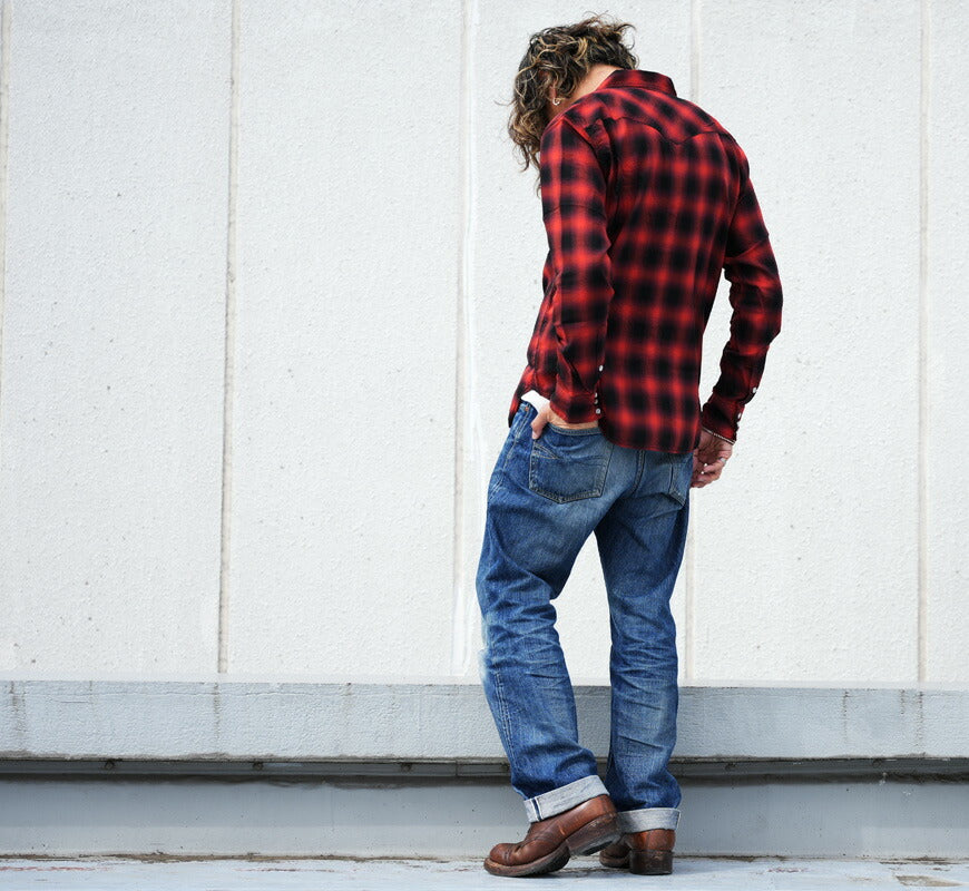 フラットヘッド THE FLAT HEAD 長袖 コットンレーヨン オンブレーチェック ウエスタン シャツ FN-SCW-021L 【2026年春夏新作】