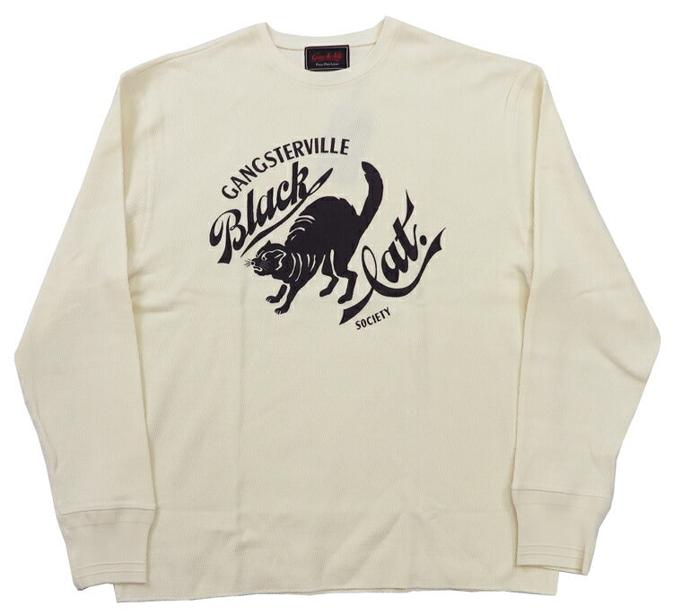 GANGSTERVILLE ギャングスタービル 長袖 クルーネック ワッフルTシャツ BLACK CAT SOCIETY GSV-24-AW-16 GLAD HAND グラッドハンド 【2024-25年秋冬新作】