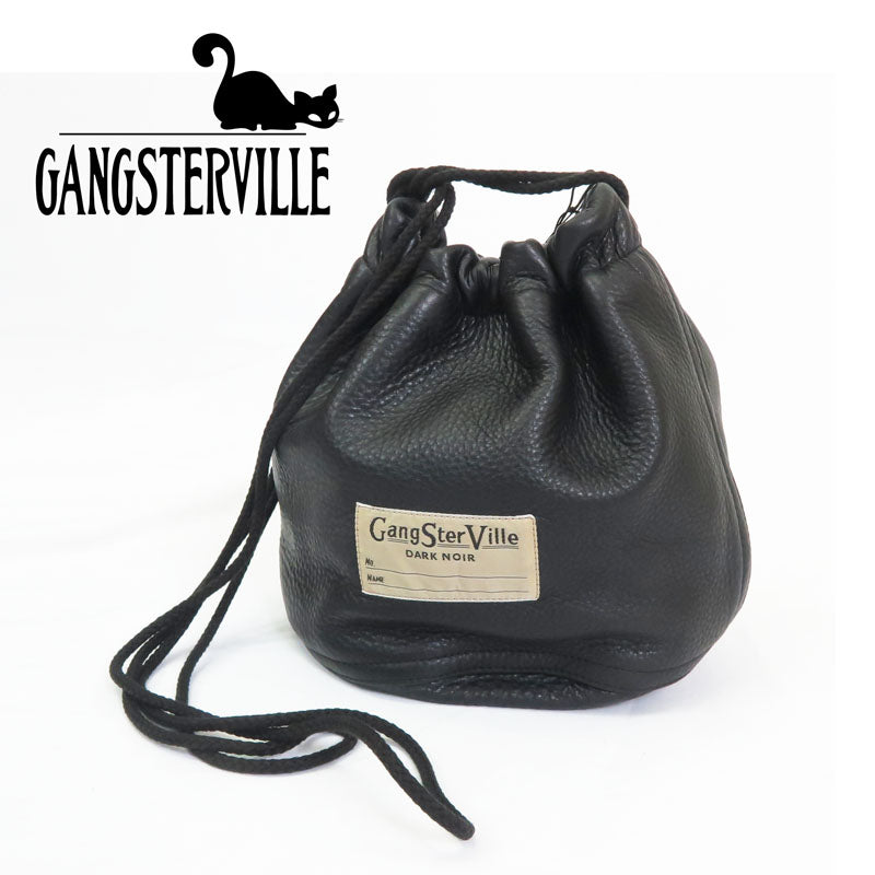 GANGSTERVILLE ギャングスタービル 牛革 レザー 巾着 バッグ LEATHER EFFECT BAG "DARK NOIR" GLAD HAND グラッドハンド GSV-24-AW-G05【2024-25年秋冬新作】