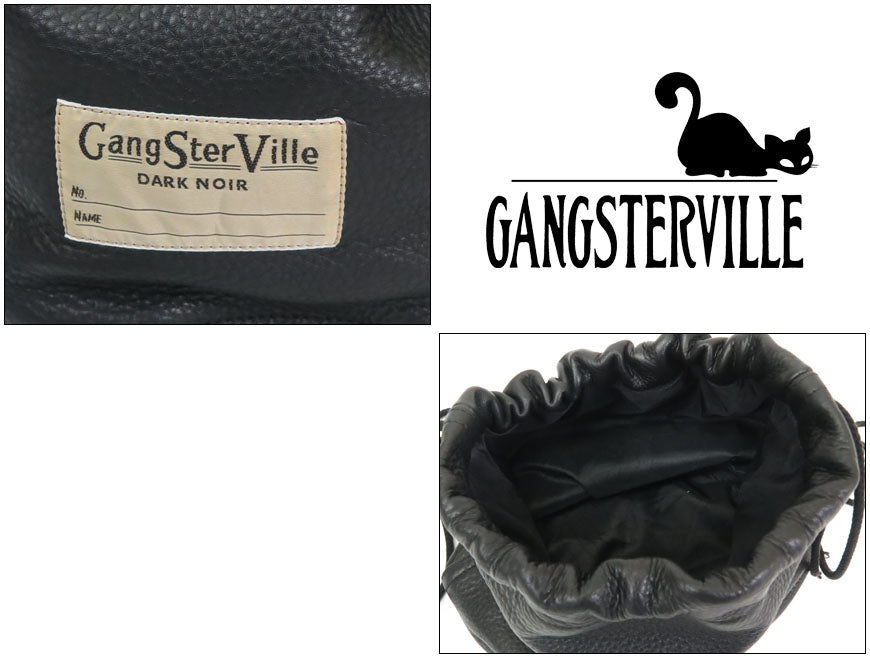 GANGSTERVILLE ギャングスタービル 牛革 レザー 巾着 バッグ LEATHER EFFECT BAG "DARK NOIR" GLAD HAND グラッドハンド GSV-24-AW-G05【2024-25年秋冬新作】