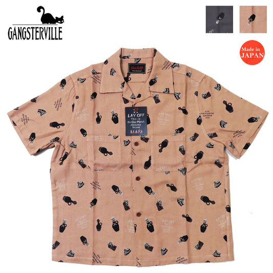 GANGSTERVILLE ギャングスタービル 半袖 リネン/コットン オープンカラー ワークシャツ POISON GLAD HAND グラッドハンド GSV5110 【2025年春夏新作】