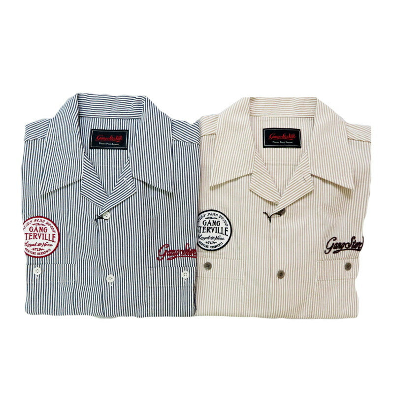 GANGSTERVILLE ギャングスタービル 半袖 ストライプサッカー オープンカラーワークシャツ ”CIRCLE SIG” GLAD HAND グラッドハンド GSV5115【2025年春夏新作】