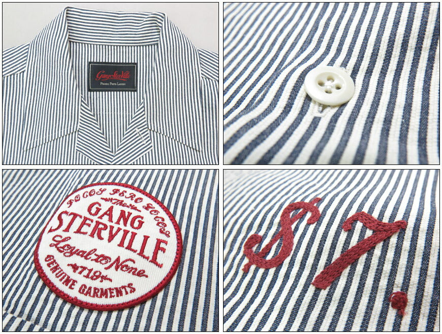 GANGSTERVILLE ギャングスタービル 半袖 ストライプサッカー オープンカラーワークシャツ ”CIRCLE SIG” GLAD HAND グラッドハンド GSV5115【2025年春夏新作】