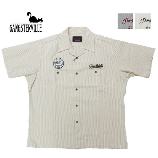 GANGSTERVILLE ギャングスタービル 半袖 ストライプサッカー オープンカラーワークシャツ ”CIRCLE SIG” GLAD HAND グラッドハンド GSV5115【2025年春夏新作】