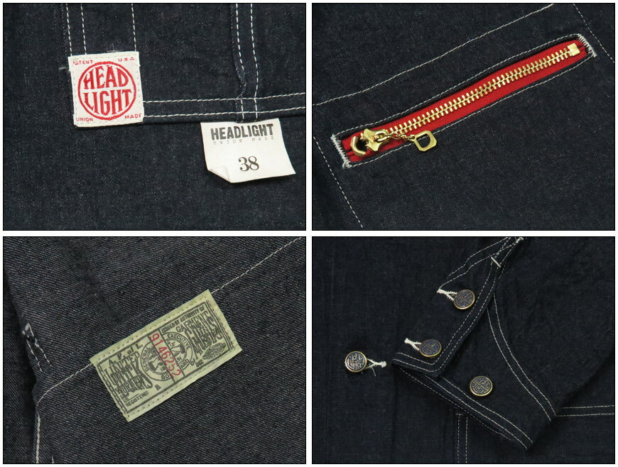 HEADLIGHT ヘッドライト 実名復刻 11oz. デニム ワーク コート レッドファスナー カバーオール ジャケット SUGAR CANE シュガーケーン HD15711 【2025年春夏新作】