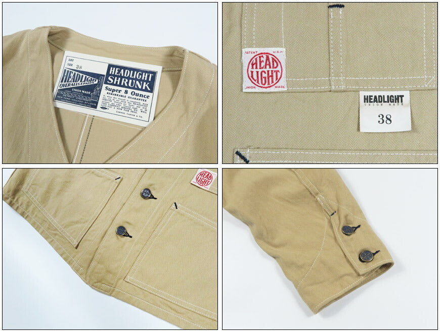 HEADLIGHT ヘッドライト ランダムヘリンボーンツイルワークベスト 10oz. RANDOM HBT WORK VEST SUGAR CANE シュガーケーン HD15909 【2026年春夏新作】
