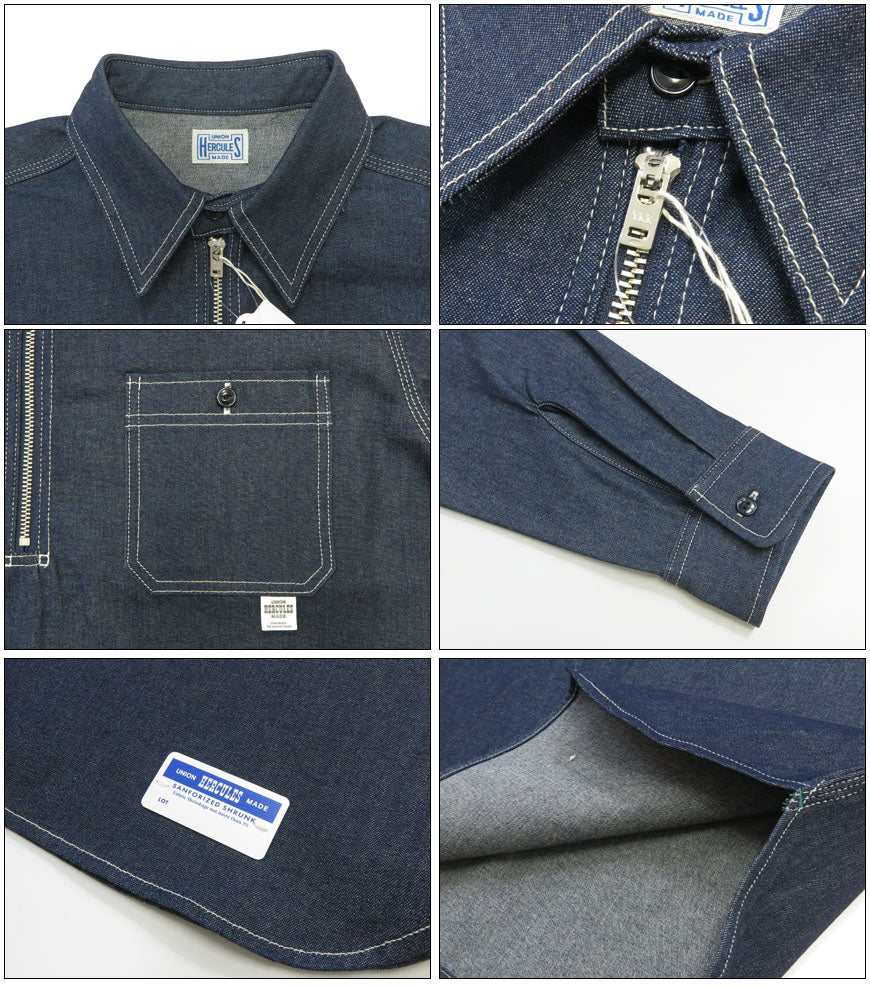 UNION HERCULES MADE ユニオン ヘラクレス メイド ハーフZIPシャツ ノンウォッシュ by JOHNBULL ジョンブル HE251S03-010【2025年秋冬新作】