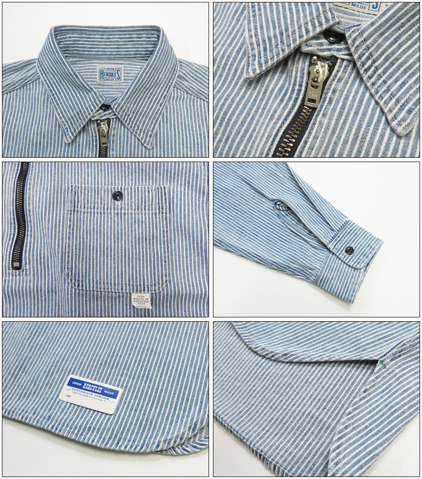 UNION HERCULES MADE ユニオン ヘラクレス メイド ハーフZIPシャツ ヒッコリーストライプ by JOHNBULL ジョンブル HE251S03-211【2025年秋冬新作】