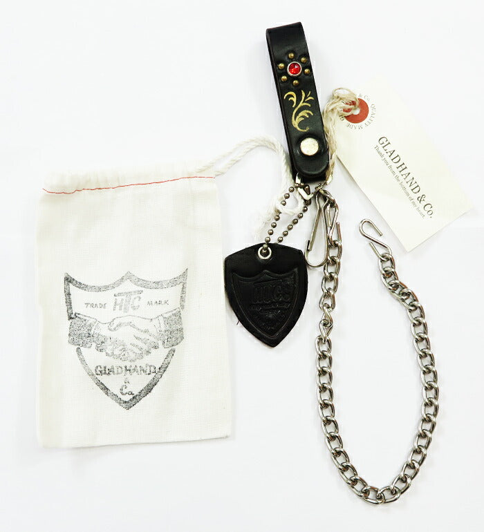 GLAD HAND × HTC スタッズ & ハンドペイント ウォレットチェーン Hollywood Trading Company 牛革 グラッドハンド 【2024-25年秋冬新作】