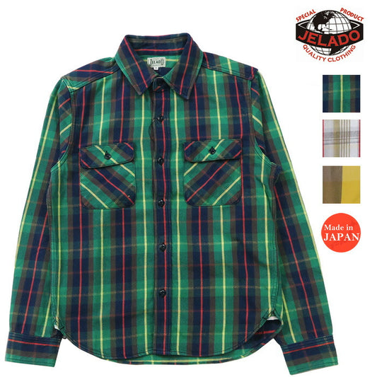 JELADO ジェラード 長袖 フランネル シャツ ショート丈 サイズS～XL Unionworkers Shirt Short チェック柄 JP02125 【2024-25年秋冬新作】
