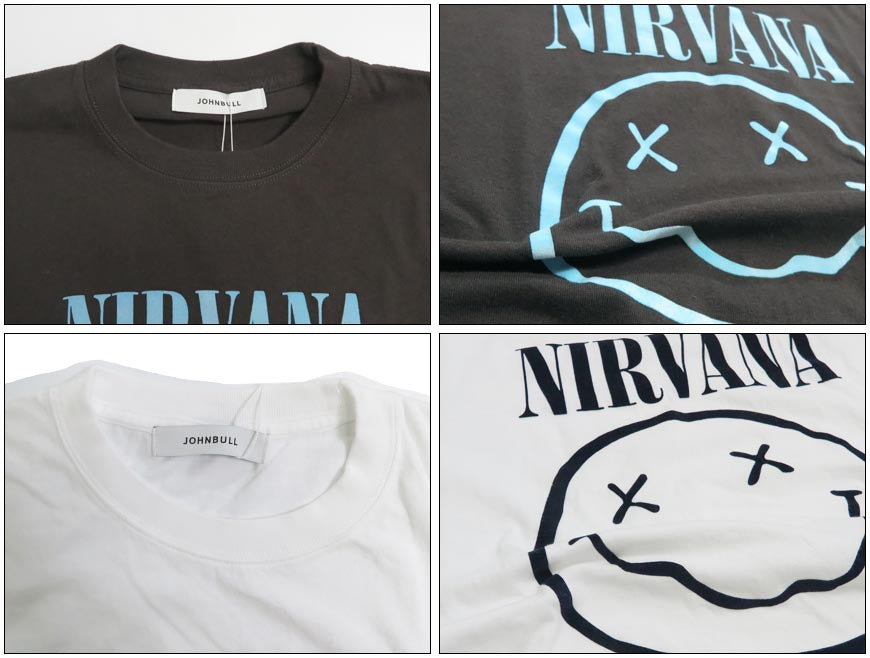 존불 JOHNBULL 아티스트 포토 반소매 티셔츠 NIRVANA SMILEY 너바나 밴드티 JT261C44【2026년 봄/여름 신작】