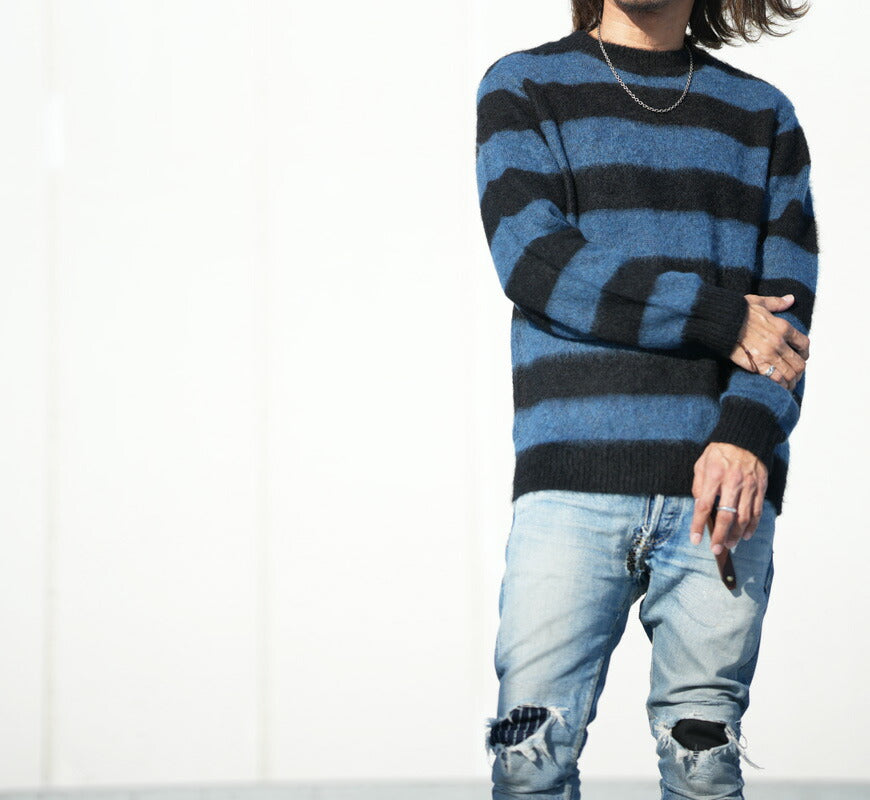 JELADO ジェラード クルーネック ボーダー モヘア セーター Lithium
