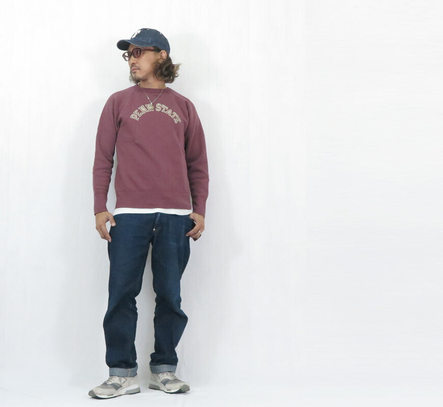 デラックスウェア DELUXEWARE ラグランスリーブ クルーネック スウェット 14ozミディアムニット ユニオンスペシャル "PENN STATE" S204-07【2025年秋冬新作】