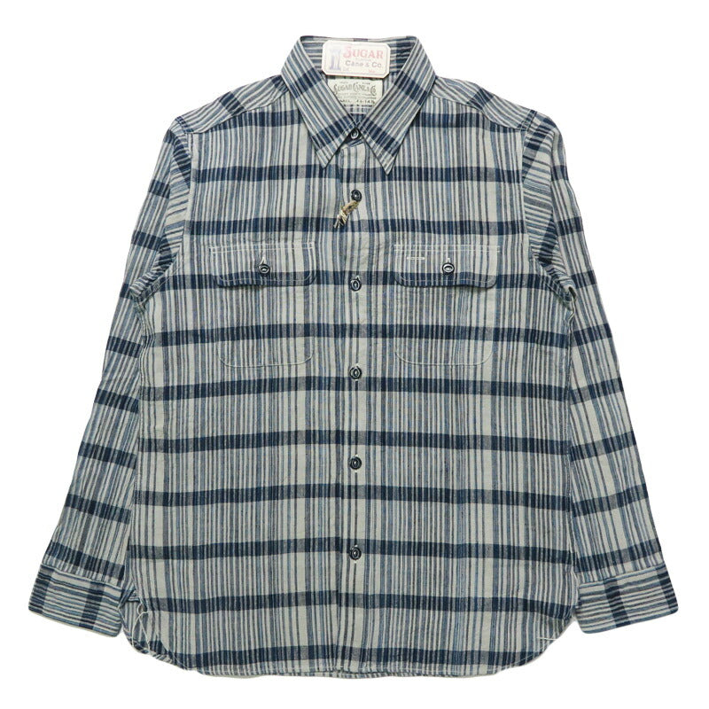 シュガーケーン SUGAR CANE インディゴチェックワークシャツ 長袖 FICTION ROMANCE 5oz. INDIGO CHECK WORK SHIRT SC29591 【2025年秋冬新作】