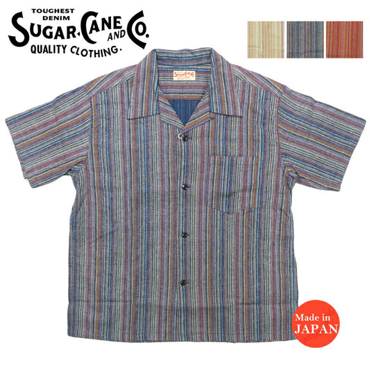 シュガーケーン SUGAR CANE  半袖 マルチストライプ オープンカラーシャツ MULTI STRIPE OPEN SHIRT SC39520【2025年春夏新作】