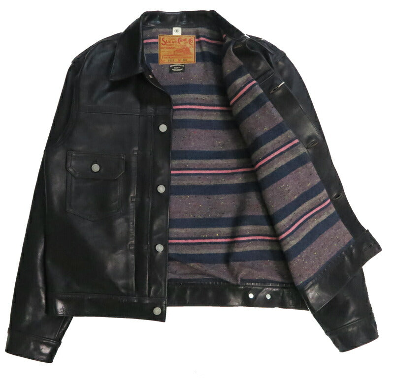 SUGAR CANE シュガーケーン ブラックホースハイド レザージャケット 2nd 1953モデル ボーダーウールブランケット裏地 馬革 茶芯 SC80681 【2025年秋冬新作】