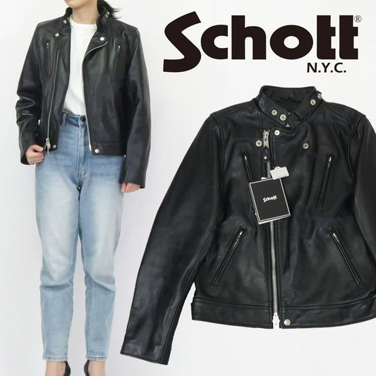 ショット Schott ラムレザー ダブルブレスト ライダース ジャケット レディース 羊革 3221006【2024-25年秋冬新作】