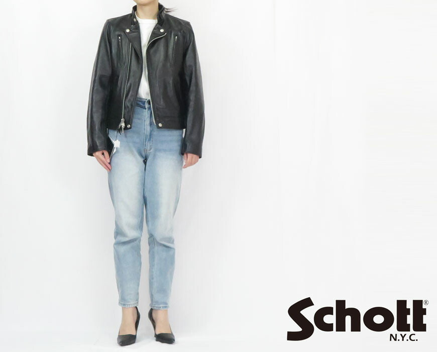 ショット Schott ラムレザー ダブルブレスト ライダース ジャケット レディース 羊革 3221006【2024-25年秋冬新作】