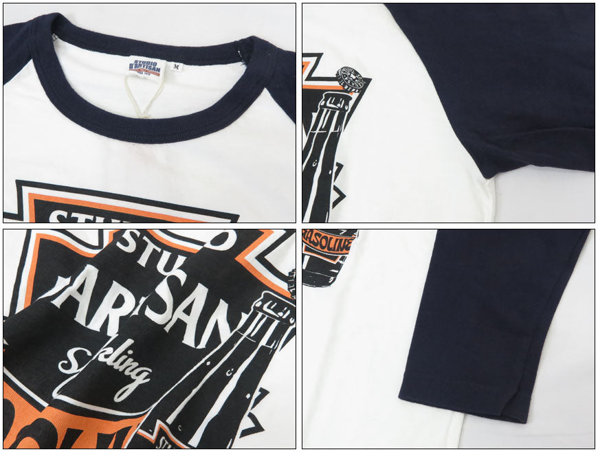 ダルチザン ステュディオ・ダ・ルチザン STUDIO D'ARTISAN 7分袖 ラウンドカット ラグランスリーブ プリント Tシャツ「Sparkling Gasoline」8151A【2024-25年秋冬新作】