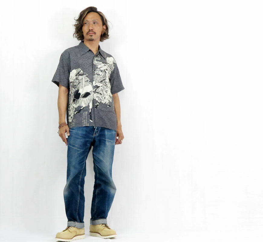 サンサーフ SUN SURF × 葛飾北斎 SPECIAL EDITION “画本武蔵鐙” 半袖 レーヨン ハワイアンシャツ日本の意匠  アロハシャツ SS39460 【2025年春夏新作】
