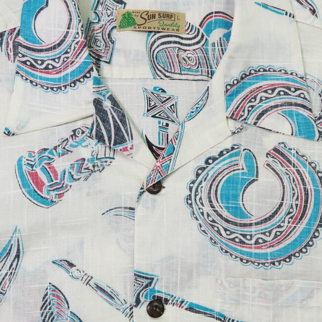 サンサーフ SUN SURF 半袖 コットン/リネン オープンカラーシャツ 「NATIVE MASK」 ハワイアンシャツ アロハシャツ SS39502 【2025年春夏新作】