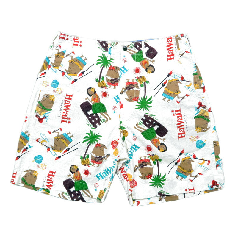 サンサーフ SUN SURF ショーツ ハーフパンツ シアサッカー生地 COTTON SEERSUCKER SHORTS “TRIP TO HAWAII” by 柳原良平 with MOOKIE SS52569 【2025年春夏新作】