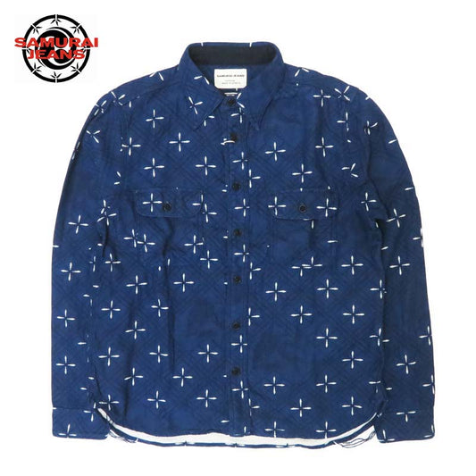 サムライジーンズ SAMURAI JEANS 業平菱金魚柄ジャガードワークシャツ 日本製 SSS25-02 【2025年秋冬新作】